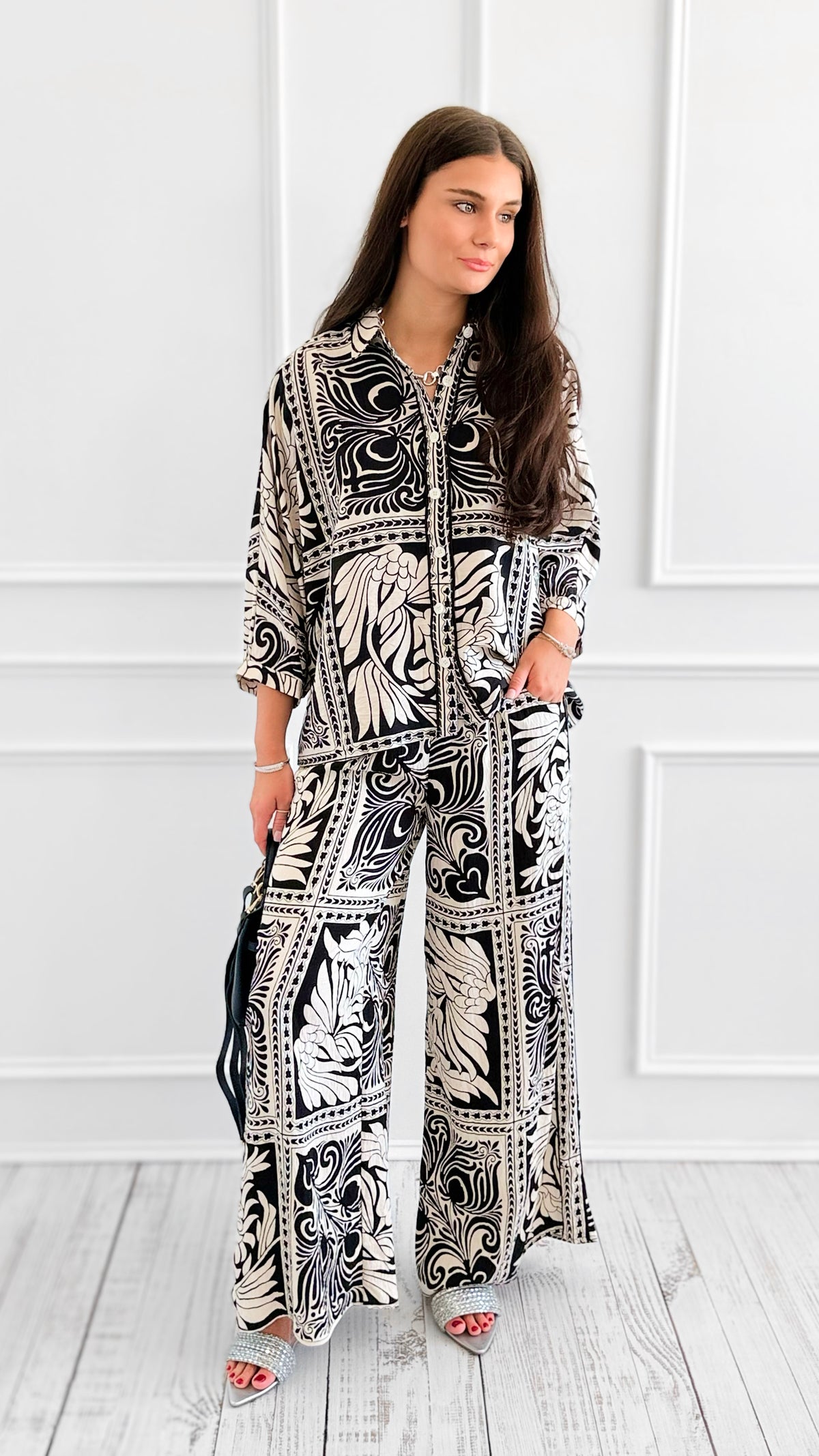 The Riviera Scroll Wide-Leg Pants-170 Bottoms-GIGIO-Coastal Bloom Boutique, find the trendiest versions of the popular styles and looks Located in Indialantic, FL