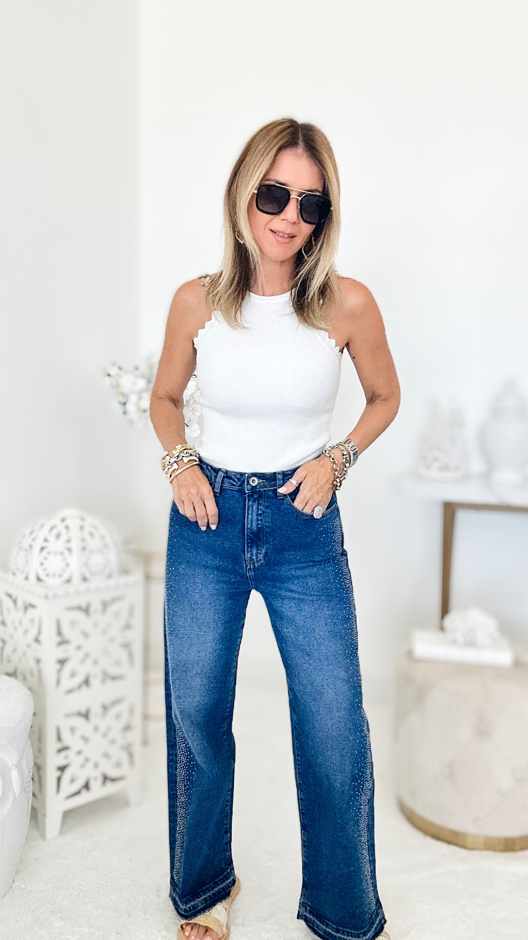 Stardust Wide Leg Denim Jeans-170 Bottoms-Q2-Coastal Bloom Boutique, find the trendiest versions of the popular styles and looks Located in Indialantic, FL