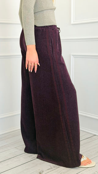 Velvet Lane Wide Leg Italian Pant- Plum