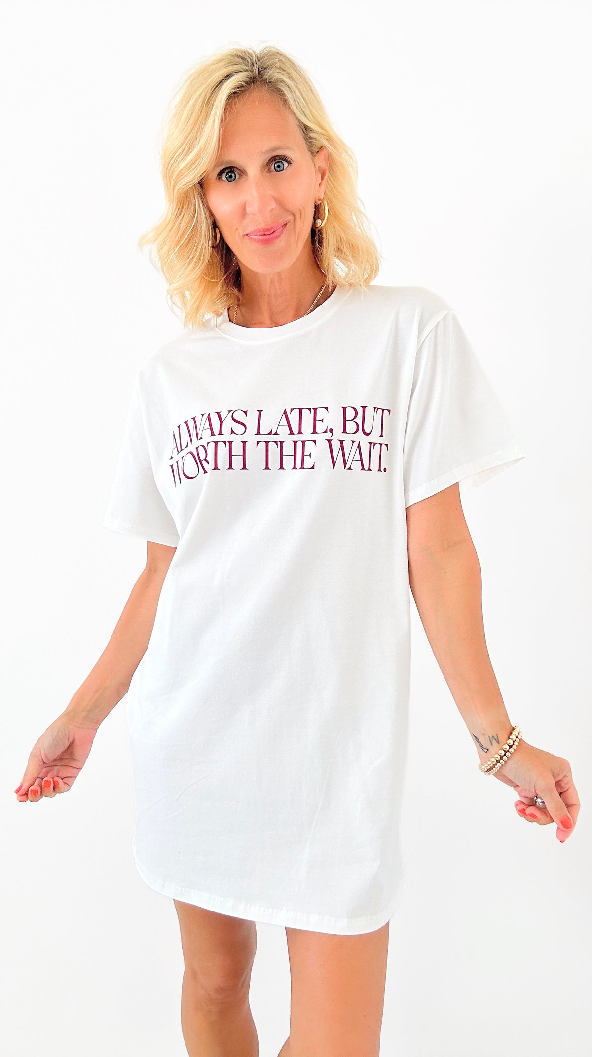 Worth The Wait T-Shirt Dress-110 Short Sleeve Tops-Nylon Apparel-Coastal Bloom Boutique, find the trendiest versions of the popular styles and looks Located in Indialantic, FL