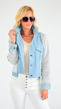Blue Breeze Patchwork Jacket-160 Jackets-mystree-Coastal Bloom Boutique, find the trendiest versions of the popular styles and looks Located in Indialantic, FL