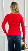 Modern Muse Top - Red-130 Long Sleeve Tops-Rosio-Coastal Bloom Boutique, find the trendiest versions of the popular styles and looks Located in Indialantic, FL