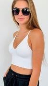 V-Neck Ribbed Seamless Bra Top - White-220 Intimates-Zenana-Coastal Bloom Boutique, find the trendiest versions of the popular styles and looks Located in Indialantic, FL