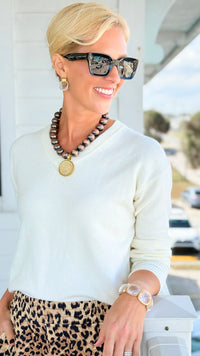 Sunday Stroll V Neck Sweater - Ivory