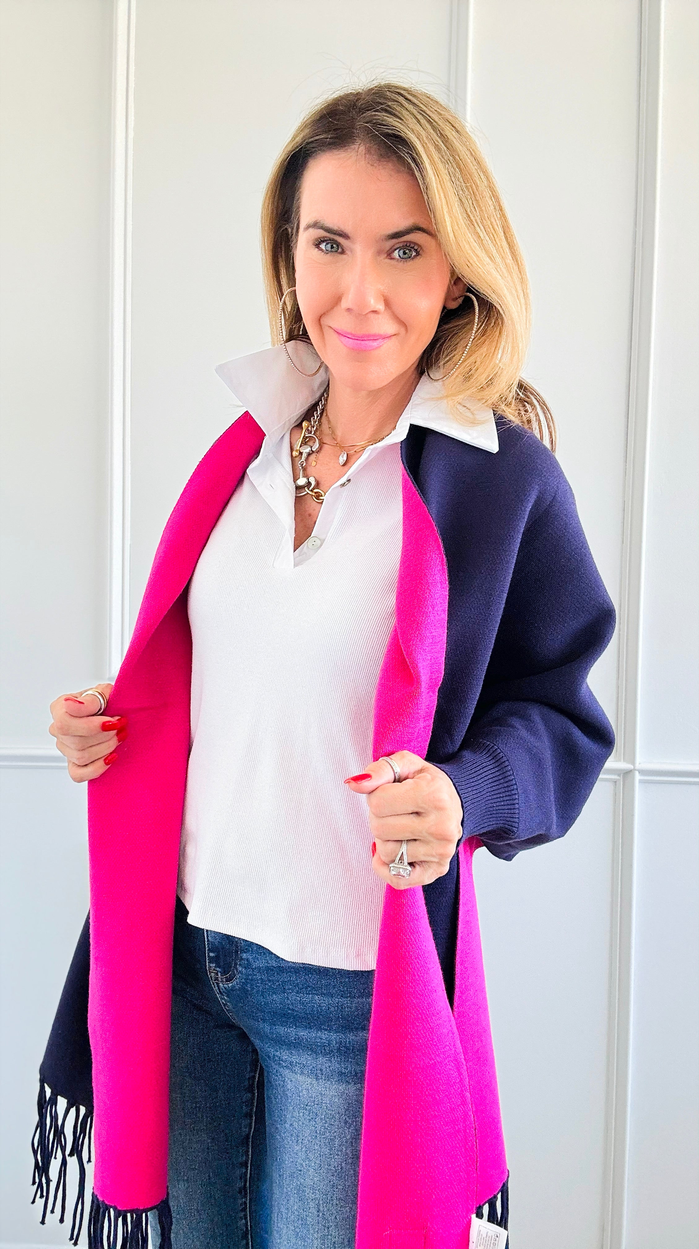 Wind Through My Hair Sweater Shawl - Navy-150 Cardigans/Layers-Original USA-Coastal Bloom Boutique, find the trendiest versions of the popular styles and looks Located in Indialantic, FL