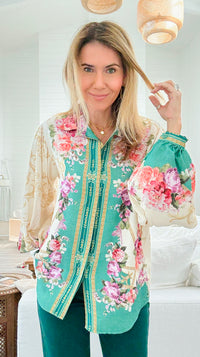 Floral Symphony Italian Button Top-110 Long Sleeve Tops-K2-Coastal Bloom Boutique, find the trendiest versions of the popular styles and looks Located in Indialantic, FL