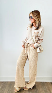 Natural Textured Woven Pants-170 Bottoms-EASEL-Coastal Bloom Boutique, find the trendiest versions of the popular styles and looks Located in Indialantic, FL