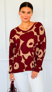 Bold Bloom Relaxed Italian Pullover-110 Long Sleeve Tops-Italianissimo-Coastal Bloom Boutique, find the trendiest versions of the popular styles and looks Located in Indialantic, FL