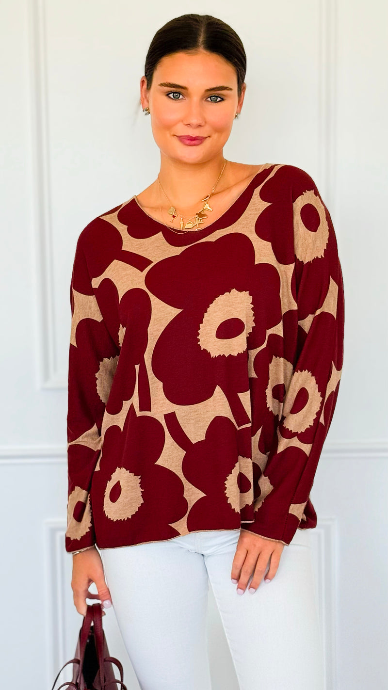 Bold Bloom Relaxed Italian Pullover-110 Long Sleeve Tops-Italianissimo-Coastal Bloom Boutique, find the trendiest versions of the popular styles and looks Located in Indialantic, FL