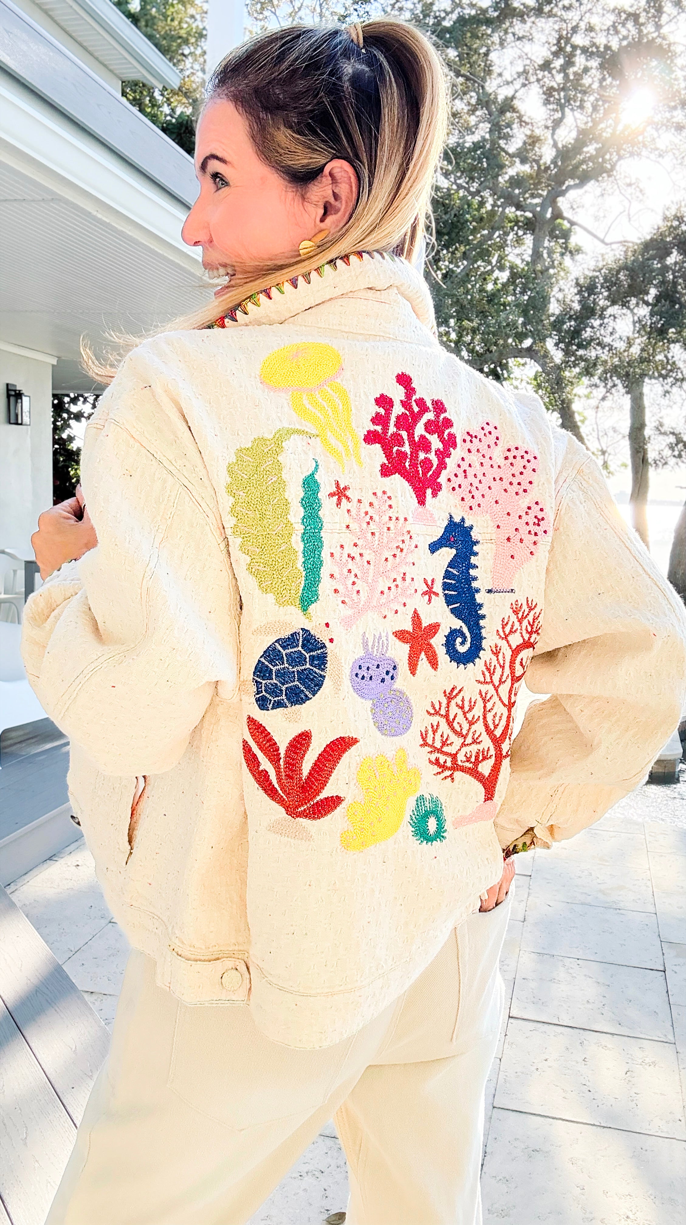 Whispered Trim Textured Jacket-160 Jackets-LA ROS-Coastal Bloom Boutique, find the trendiest versions of the popular styles and looks Located in Indialantic, FL