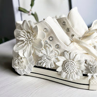 Flower High-Top Canvas Shoes - White-250 Shoes-Chasing Bandits-Coastal Bloom Boutique, find the trendiest versions of the popular styles and looks Located in Indialantic, FL