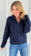 Knit Zipper Sweater - Navy-140 Sweaters-English Factory-Coastal Bloom Boutique, find the trendiest versions of the popular styles and looks Located in Indialantic, FL