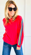 Rainbow Sleeve Statement Sweatshirt-110 Long Sleeve Tops-JODIFL-Coastal Bloom Boutique, find the trendiest versions of the popular styles and looks Located in Indialantic, FL