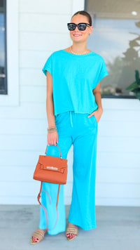 Elevated Relaxed Wide-Leg Pants - Turquoise-100 Pants-Rae Mode-Coastal Bloom Boutique, find the trendiest versions of the popular styles and looks Located in Indialantic, FL