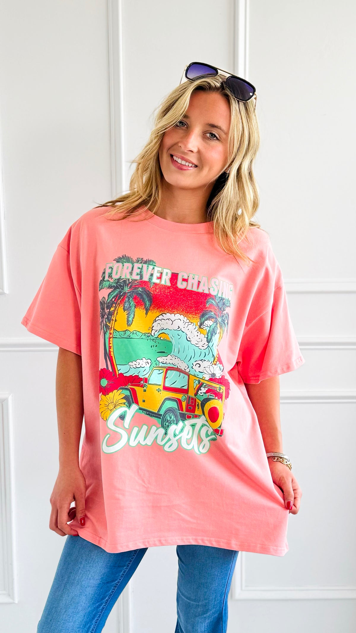Chasing Sunsets Printed Top-110 Short Sleeve Tops-Peach Love California-Coastal Bloom Boutique, find the trendiest versions of the popular styles and looks Located in Indialantic, FL