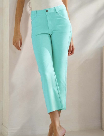 Flared Elegance Cropped Pants - Turquoise-170 Bottoms/Shorts-YELETE-Coastal Bloom Boutique, find the trendiest versions of the popular styles and looks Located in Indialantic, FL