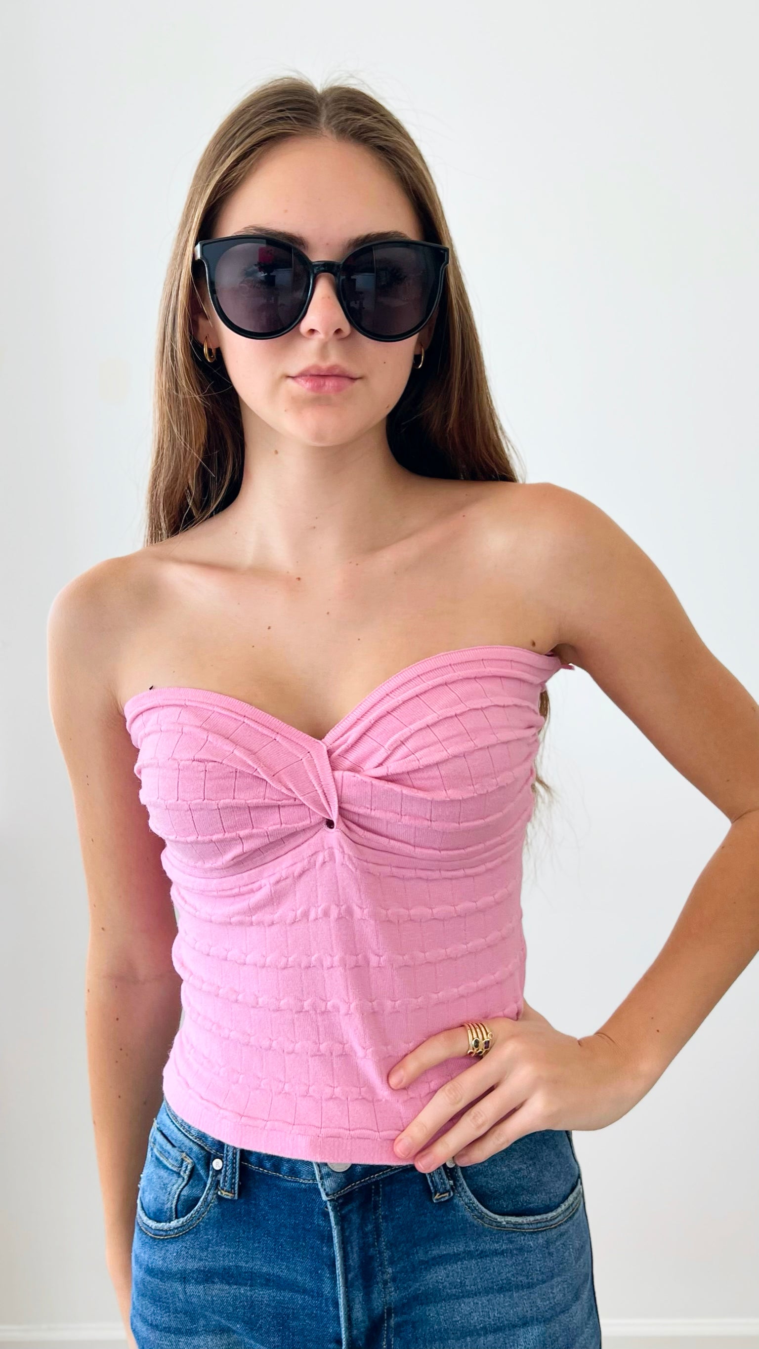 Twist Front Tube Top - Pink-100 Sleeveless Tops-MISS LOVE-Coastal Bloom Boutique, find the trendiest versions of the popular styles and looks Located in Indialantic, FL