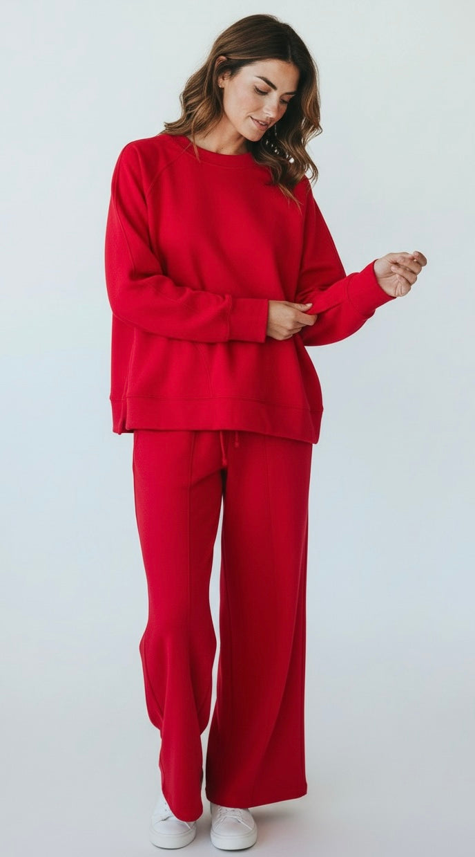 Weekend Ease Set - Ruby-130 Long sleeve top-Zenana-Coastal Bloom Boutique, find the trendiest versions of the popular styles and looks Located in Indialantic, FL