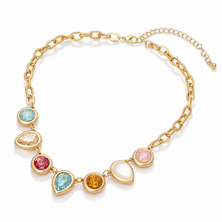 Teardrop & Round Stone Statement Necklace