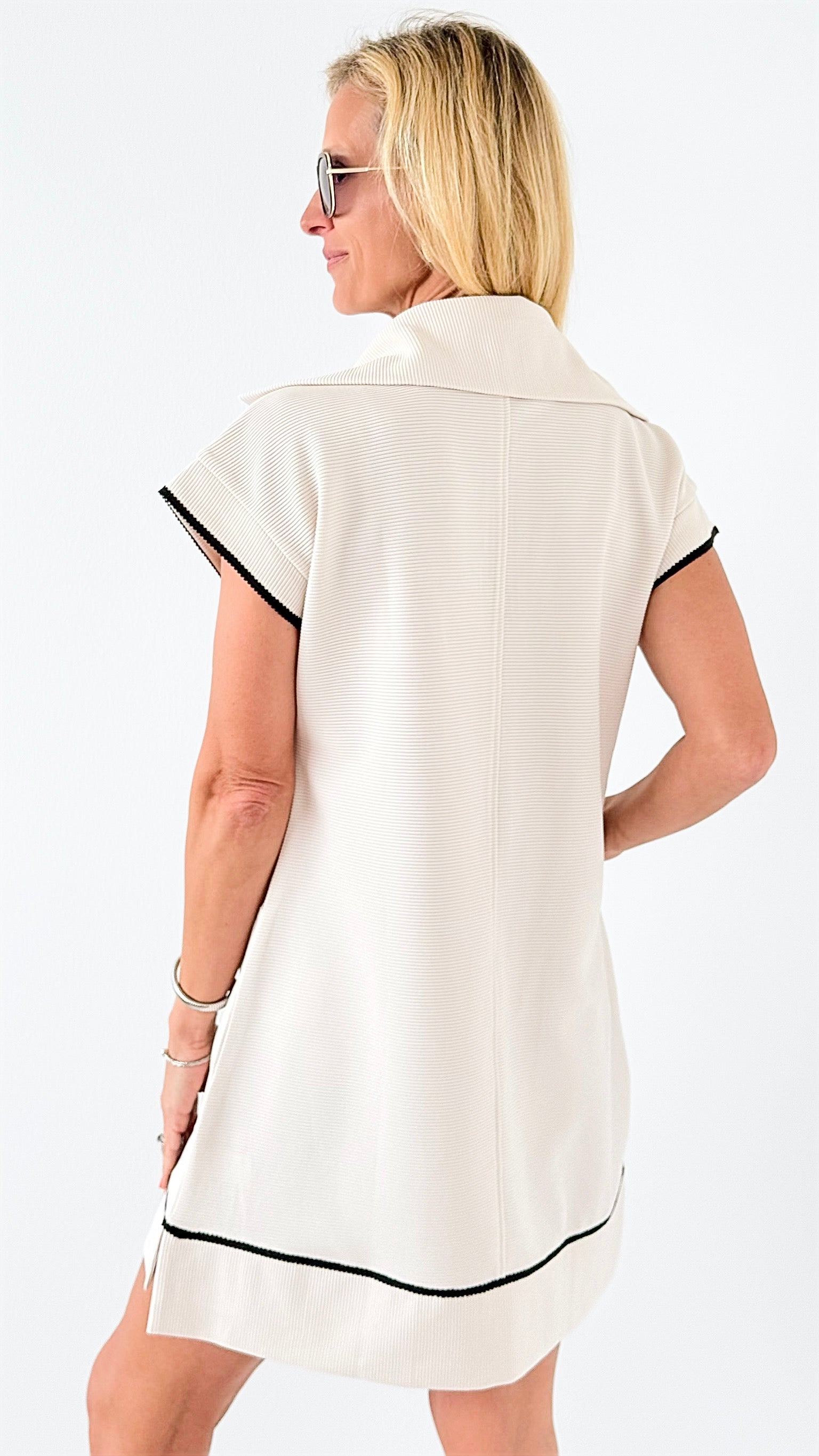 Zip Collar Sleeveless Tunic - Cream-110 Short Sleeve Tops-Jodifl-Coastal Bloom Boutique, find the trendiest versions of the popular styles and looks Located in Indialantic, FL