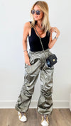 Metallic Parachute Cargo Pants-170 Bottoms-EASEL-Coastal Bloom Boutique, find the trendiest versions of the popular styles and looks Located in Indialantic, FL