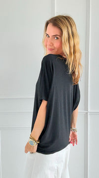 Easy Days Italian Top- Black-110 short Sleeve Top-Italianissimo-Coastal Bloom Boutique, find the trendiest versions of the popular styles and looks Located in Indialantic, FL