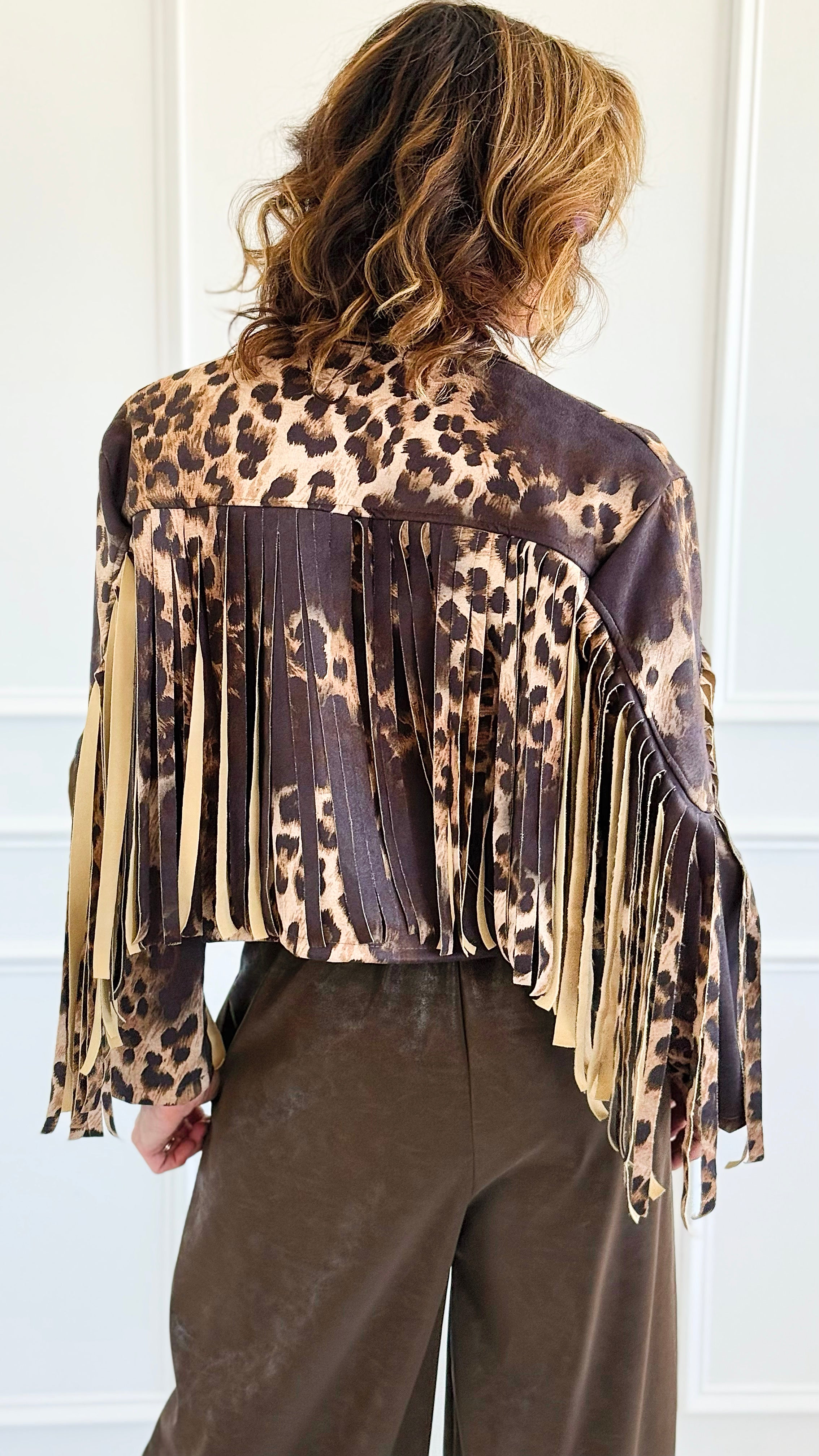 Fringed Feline Italian Cropped Jacket-160 Jackets-Italianissimo-Coastal Bloom Boutique, find the trendiest versions of the popular styles and looks Located in Indialantic, FL