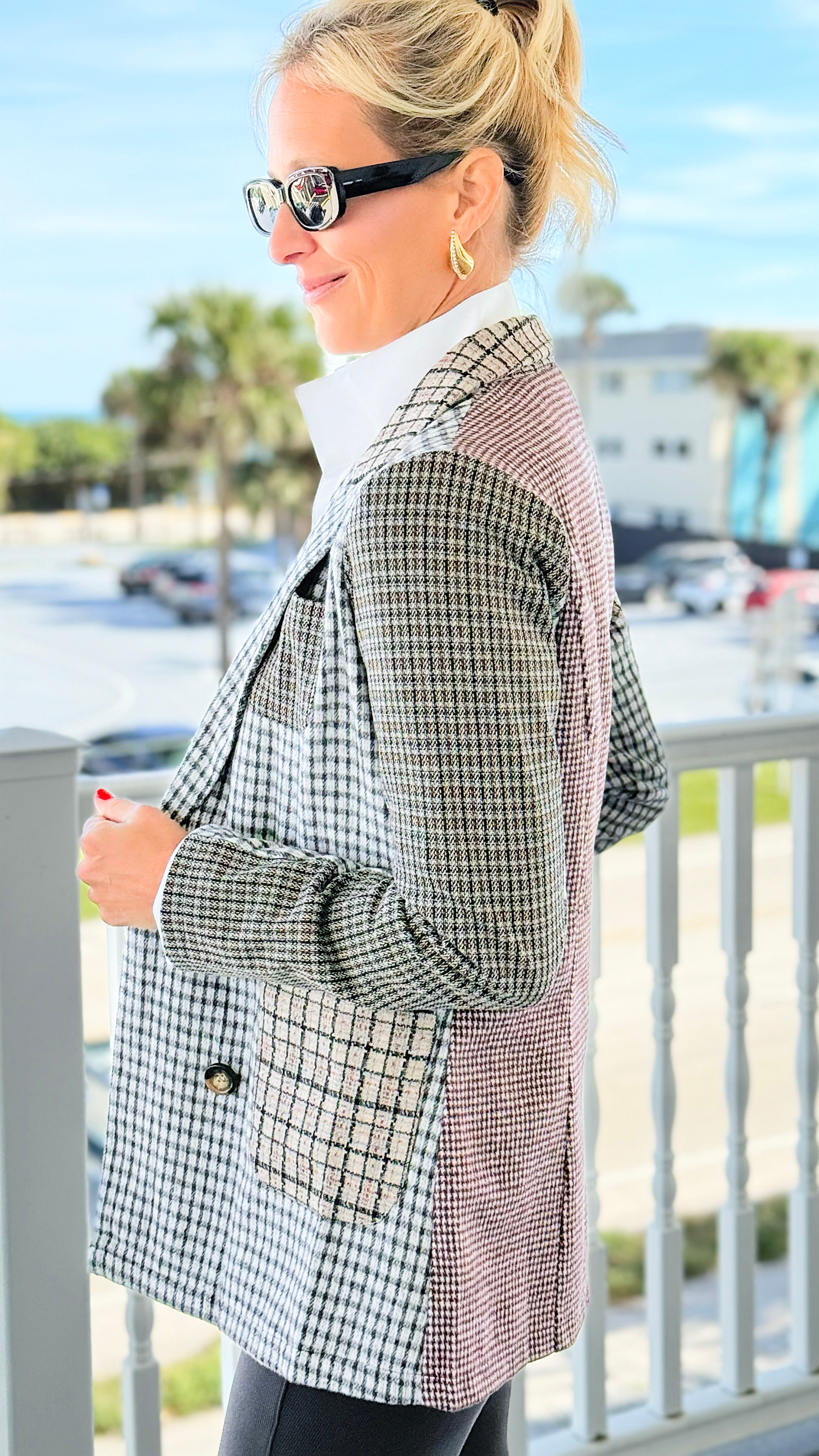 Cityscape Patchwork Tailored Jacket-160 Jackets-mystree-Coastal Bloom Boutique, find the trendiest versions of the popular styles and looks Located in Indialantic, FL
