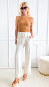 Embroidery Detailed Front Tie Linen Pants-Beige-170 Bottoms-original usa-Coastal Bloom Boutique, find the trendiest versions of the popular styles and looks Located in Indialantic, FL