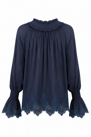 Whispered Romance Italian Blouse- Navy