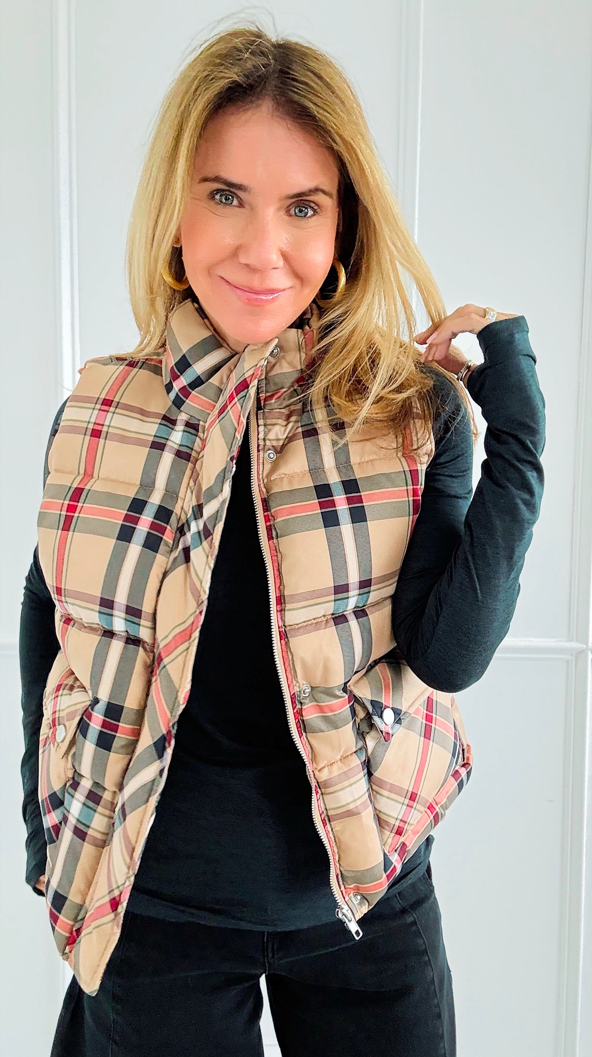 Plaid Printed Padded Vest-vest-Jodifl-Coastal Bloom Boutique, find the trendiest versions of the popular styles and looks Located in Indialantic, FL