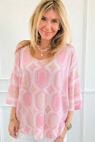 Retro Luxe Geo V- Neck Italian Knit Sweater