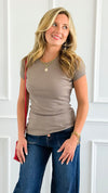 Timeless Simplicity Ribbed Top - Taupe-110 Short Sleeve Tops-Rosio-Coastal Bloom Boutique, find the trendiest versions of the popular styles and looks Located in Indialantic, FL