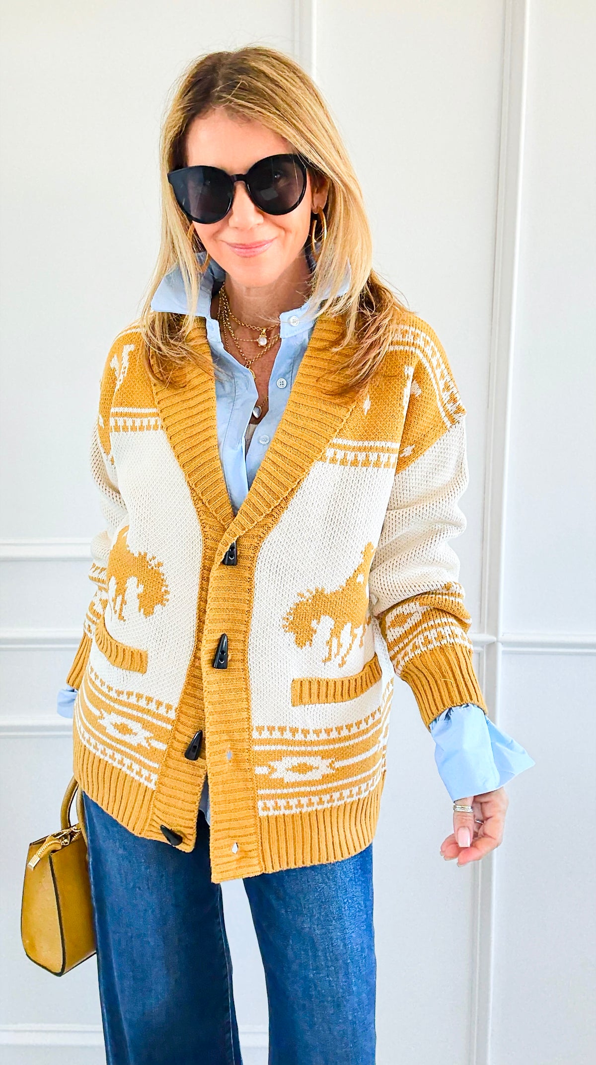 Rodeo Cowboy Cardiigan -Mustard-140 Sweaters-Original USA-Coastal Bloom Boutique, find the trendiest versions of the popular styles and looks Located in Indialantic, FL