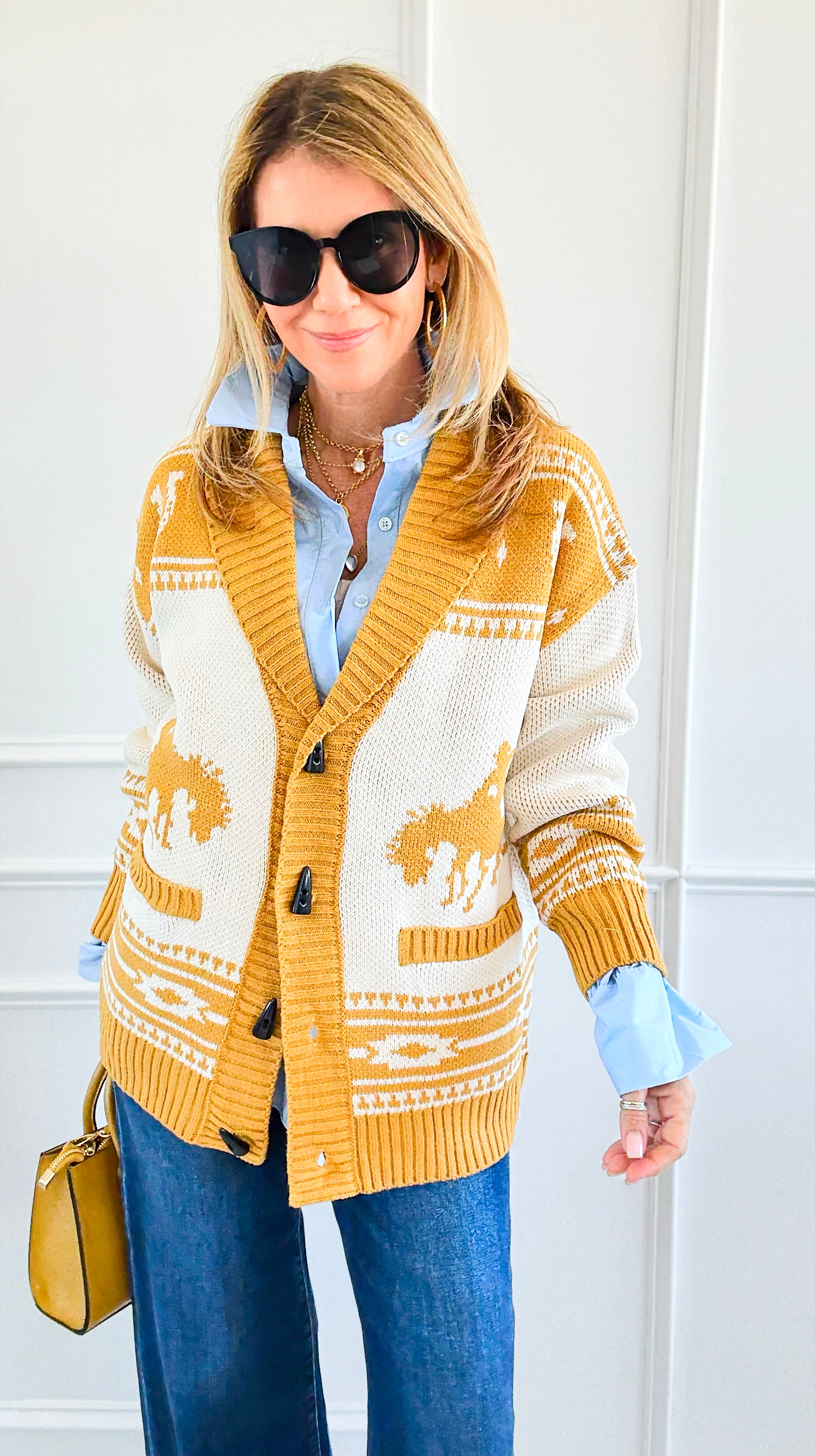 Rodeo Cowboy Cardiigan -Mustard-140 Sweaters-Original USA-Coastal Bloom Boutique, find the trendiest versions of the popular styles and looks Located in Indialantic, FL