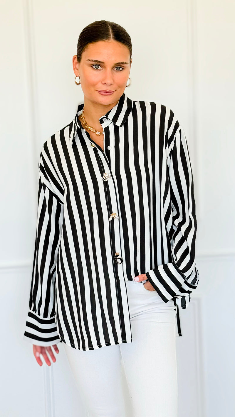 Empire Stripes Italian Blouse-110 Long Sleeve Tops-TATTOO Z-Coastal Bloom Boutique, find the trendiest versions of the popular styles and looks Located in Indialantic, FL