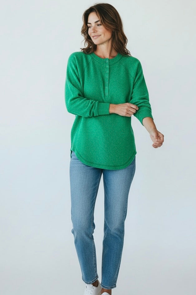 Whispers of Ease Henley Sweater - K. Green-140 Sweaters-Zenana-Coastal Bloom Boutique, find the trendiest versions of the popular styles and looks Located in Indialantic, FL