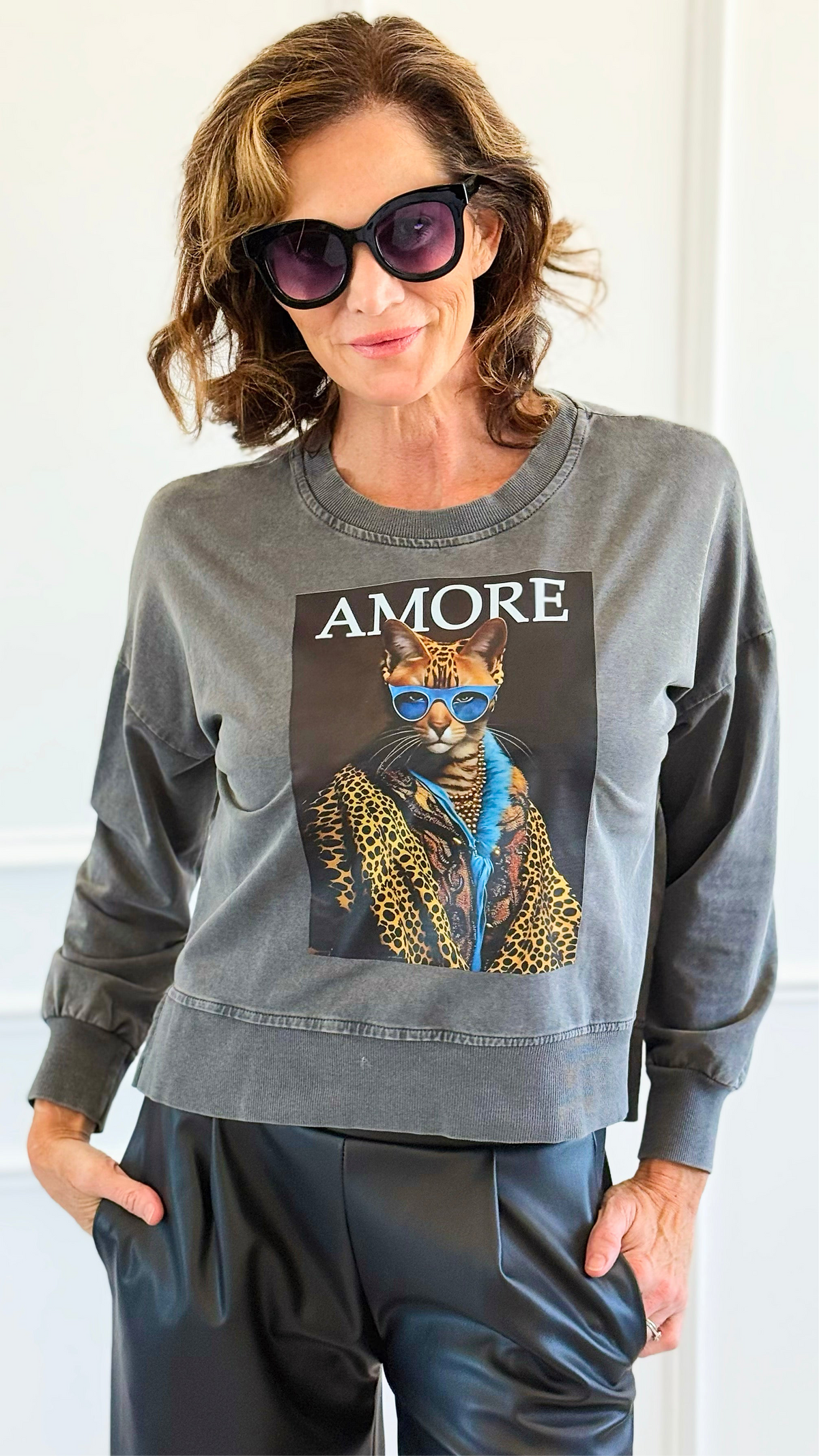 Fashion Feline Italian Sweatshirt-140 Sweaters-AZUL MONACO-Coastal Bloom Boutique, find the trendiest versions of the popular styles and looks Located in Indialantic, FL