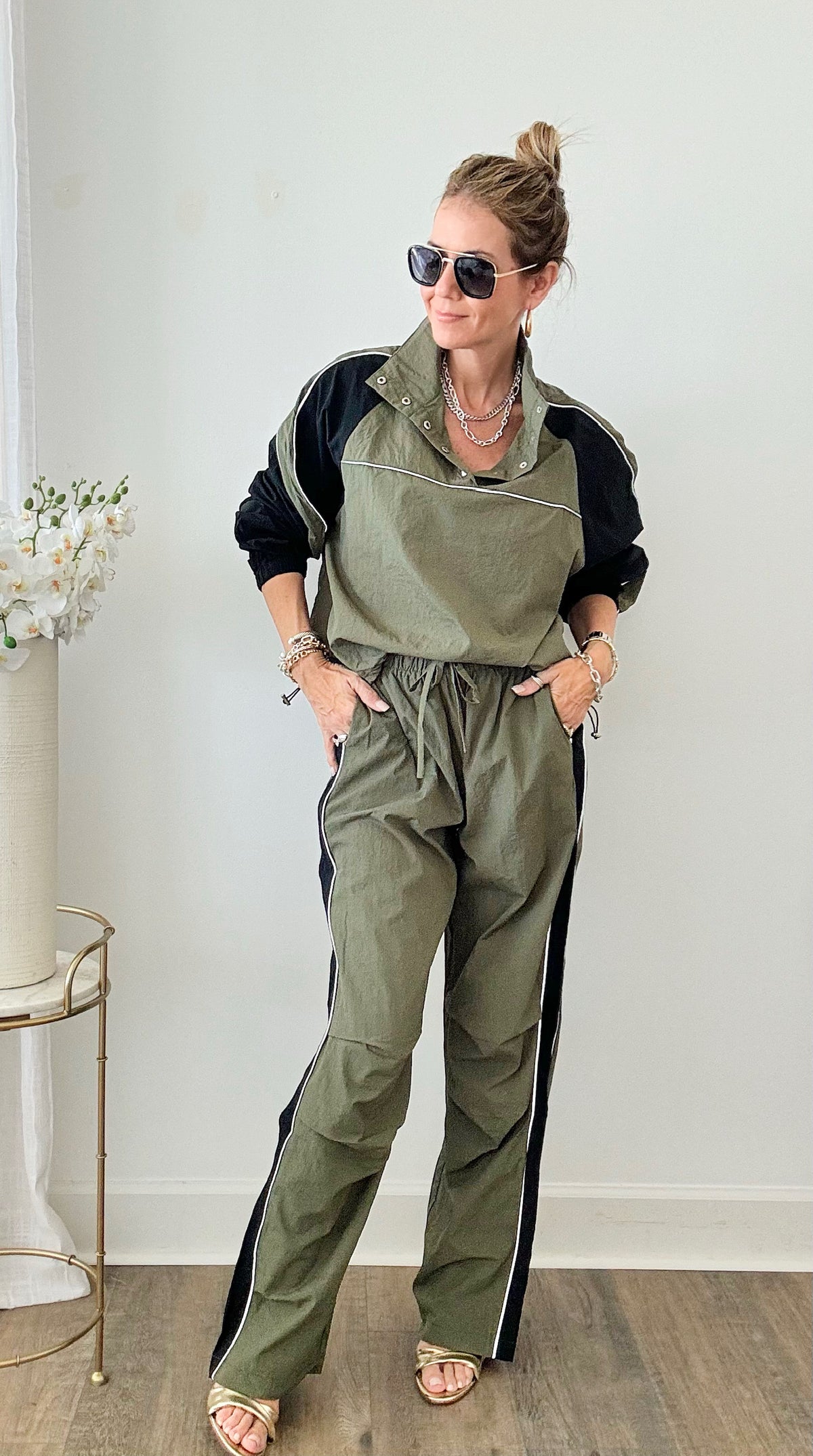 Two Ways Top & Pants Parachute Tracksuits-210 Loungewear/Sets-NO VACANCY-Coastal Bloom Boutique, find the trendiest versions of the popular styles and looks Located in Indialantic, FL
