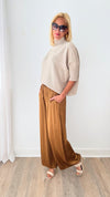 Angora Italian Satin Pant - Camel-170 Bottoms-Italianissimo-Coastal Bloom Boutique, find the trendiest versions of the popular styles and looks Located in Indialantic, FL