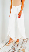 High-Waisted Split-Leg Pants with Front Tie - White-pants-BucketList-Coastal Bloom Boutique, find the trendiest versions of the popular styles and looks Located in Indialantic, FL