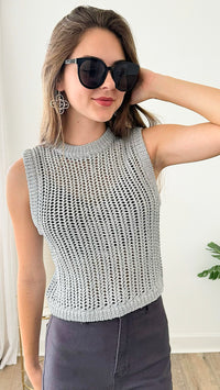 Lurex Sweater Top - Silver-100 Sleeveless Tops-she+sky-Coastal Bloom Boutique, find the trendiest versions of the popular styles and looks Located in Indialantic, FL