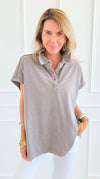Washed Relax Polo Top - Mocha-110 Short Sleeve Tops-Rae Mode-Coastal Bloom Boutique, find the trendiest versions of the popular styles and looks Located in Indialantic, FL