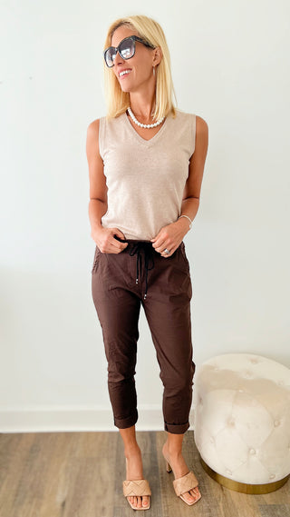 V Neck Sleeveless Sweater - Camel-100 Sleeveless Tops-Cielo-Coastal Bloom Boutique, find the trendiest versions of the popular styles and looks Located in Indialantic, FL