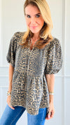 Leopard Babydoll Top-110 Short Sleeve Tops-Coastal Bloom-Coastal Bloom Boutique, find the trendiest versions of the popular styles and looks Located in Indialantic, FL