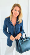 Hooded Style Italian Zip Blazer-160 Jackets-V SKY-Coastal Bloom Boutique, find the trendiest versions of the popular styles and looks Located in Indialantic, FL