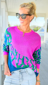 Electric Harmony Colorblock Knit Sweater-140 Sweaters-Umgee-Coastal Bloom Boutique, find the trendiest versions of the popular styles and looks Located in Indialantic, FL