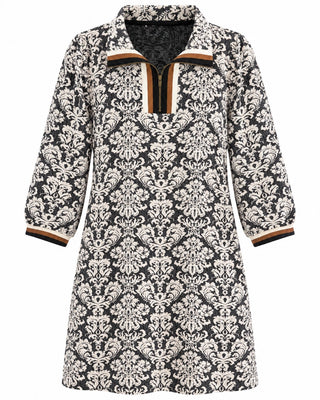 Damask Quarter Zip Shift Dress