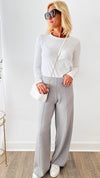 Front Seam Wide Knit Pants - Grey-210 Loungewear/Sets-Original USA-Coastal Bloom Boutique, find the trendiest versions of the popular styles and looks Located in Indialantic, FL