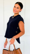 Signature Side Button Knit Vest - Midnight Navy-150 Cardigans/Layers-idem ditto-Coastal Bloom Boutique, find the trendiest versions of the popular styles and looks Located in Indialantic, FL